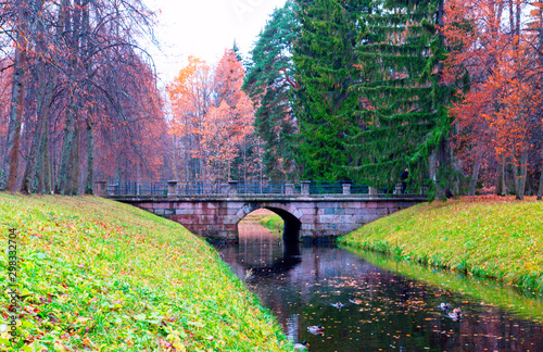 Stone historical bridge in Oranienbaum Park. photo