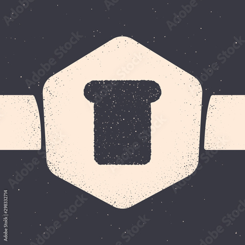 Grunge Bread toast for sandwich piece of roasted crouton icon isolated on grey background. Lunch, dinner, breakfast snack. Monochrome vintage drawing. Vector Illustration