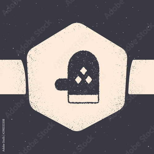 Grunge Oven glove icon isolated on grey background. Kitchen potholder sign. Cooking glove. Monochrome vintage drawing. Vector Illustration