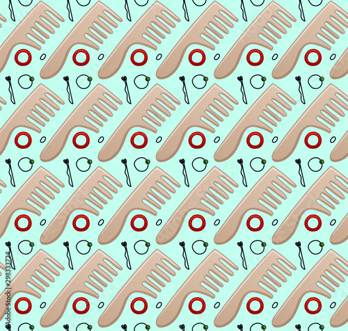 Combs, hair bands and hairpins seamless pattern