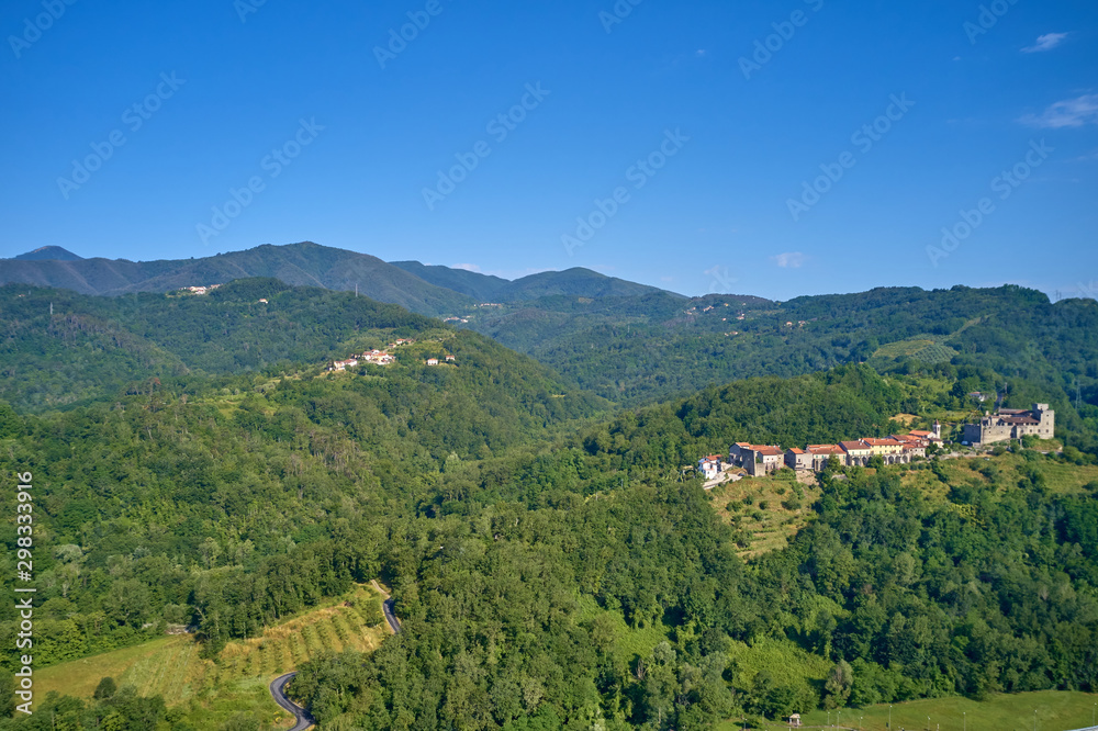 Aerial photography. Panoramic view of the Alps north of Italy. Trento Region. Great trip to the Alps.