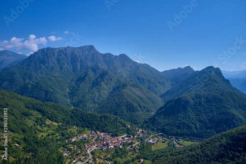 Fototapeta Naklejka Na Ścianę i Meble -  Aerial photography. Panoramic view of the Alps north of Italy. Trento Region. Great trip to the Alps.
