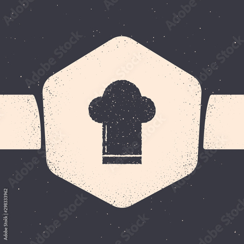 Grunge Chef hat icon isolated on grey background. Cooking symbol. Cooks hat. Monochrome vintage drawing. Vector Illustration