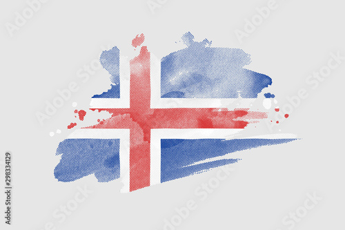 National flag of Iceland. Stylized Icelandic flag with watercolor halftone effect on plain background