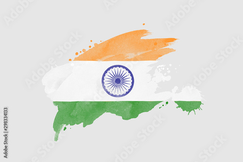 National flag of India. Stylized Indian flag with watercolor halftone effect on plain background