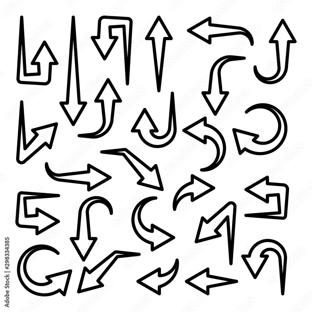Black Line Arrows Set on White Background. Arrow, Cursor Outline Icon. Vector Pointers Collection. Back, Next Web Page Sign. Black Line Arrows Set on White Background. Arrow, Cursor Outline Icon. Vector Pointers Collection. Back, Next Web Page Sign.