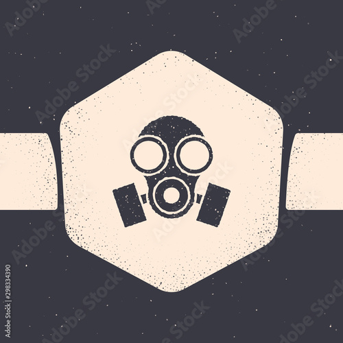 Grunge Gas mask icon isolated on grey background. Respirator sign. Monochrome vintage drawing. Vector Illustration