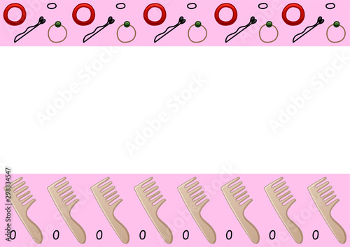 Pink frame with combs, hair bands and hairpins