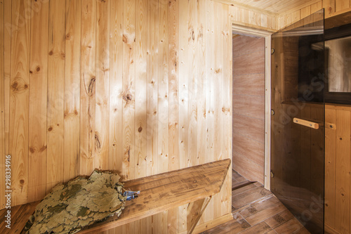wooden sauna interior, country bath