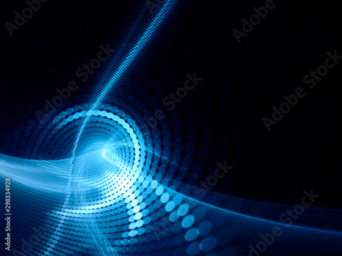 Abstract blue and black background. Fractal graphics series. Composition of glowing lines and mosaic halftone effects. 3d illustration.