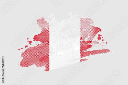 National flag of Peru. Stylized Peruvian flag with watercolor halftone effect on plain background