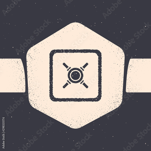 Grunge Safe icon isolated on grey background. The door safe a bank vault with a combination lock. Reliable Data Protection. Monochrome vintage drawing. Vector Illustration