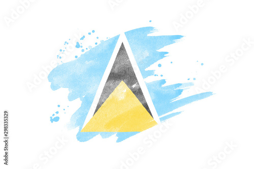 National flag of Saint Lucia. Stylized flag with watercolor halftone effect on plain background