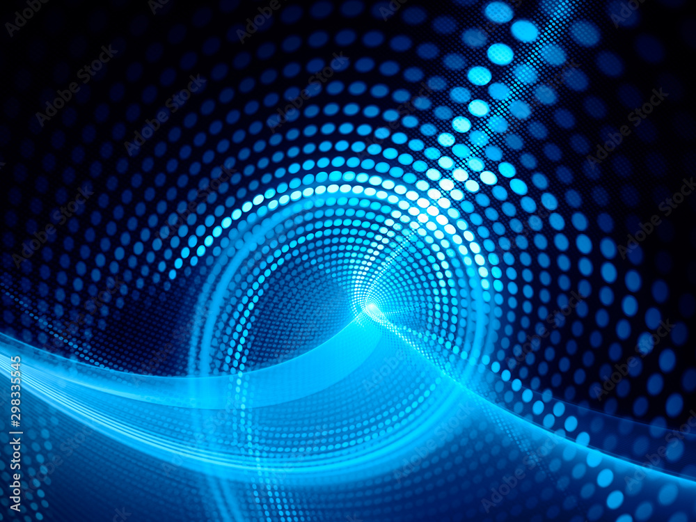 Abstract blue and black background. Fractal graphics series. Composition of glowing lines and mosaic halftone effects. 3d illustration. Abstract blue and black background. Fractal graphics series. Composition of glowing lines and mosaic halftone effects. 3d illustration.