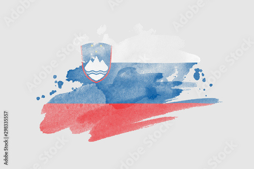National flag of Slovenia. Stylized Slovenian flag with watercolor halftone effect on plain background photo