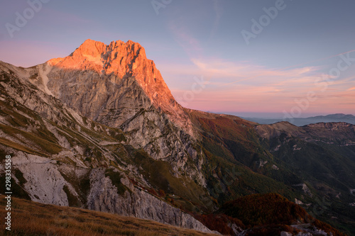 Glowing Sunrise at Mountain Corno Grande with colorful sky seen from vado di corno, Abruzzo, Italy © sg-naturephoto.com 