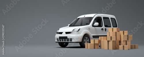 Tableau sur toile White delivery van with ready orders.