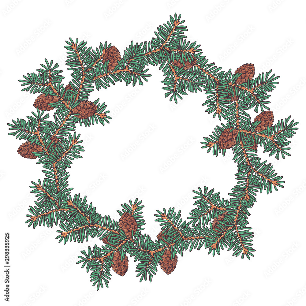 Hand drawn Christmas wreath of fir branches Vector. Hand drawn Christmas wreath of fir branches Vector.