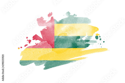 National flag of Togo. Stylized Togolese flag with watercolor halftone effect on plain background