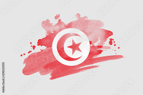 National flag of Tunisia. Stylized Tunisian flag with watercolor halftone effect on plain background