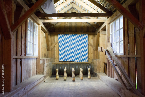 Принти на полотні historical wooden bowling alley in Germany, Bavaria, Europe