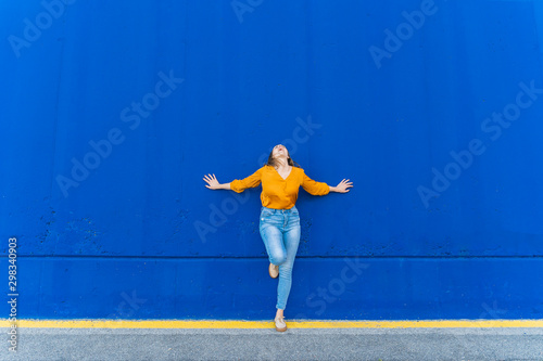 Barcelona, Spain Young beautiful carefree woman outdoors Beautiful, carefree, energetic, funny, woman, business, outdoors, daytime, happy photo