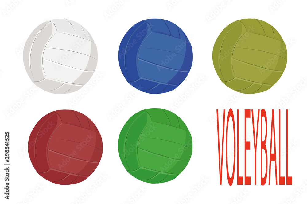 volleyball different color set realistic vector illustration