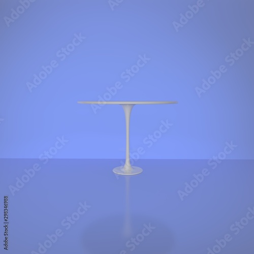 Empty round metal table on blue background