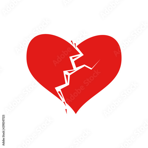 Red broken heart with splinters and cracks. Symbol of not love, parting of lovers. Icon for web sites, applications. Vector flat illustration isolated on white background.