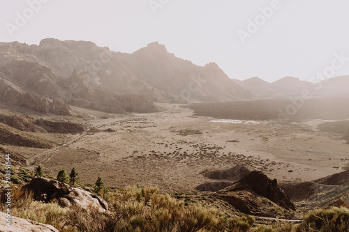 Hazy aerial view of caldera of CaÒadas del Teide photo