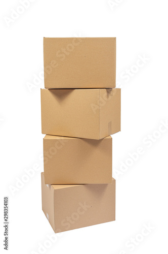 фотографія Four Stacked Cardboard Boxes Isolated On White