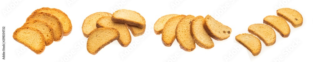 Sweet cantuccini biscuits. Italian biscotti isolated on white background. Top view.