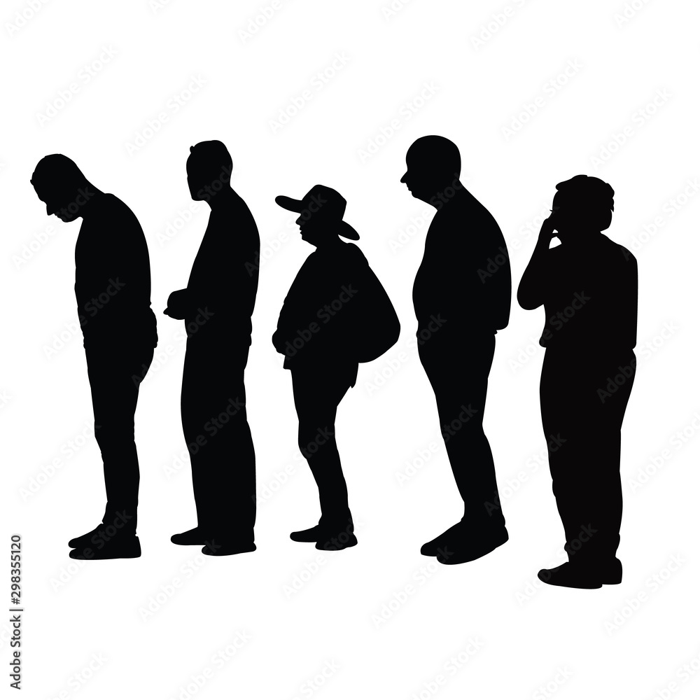 people waiting in line, bodies silhouette vector 