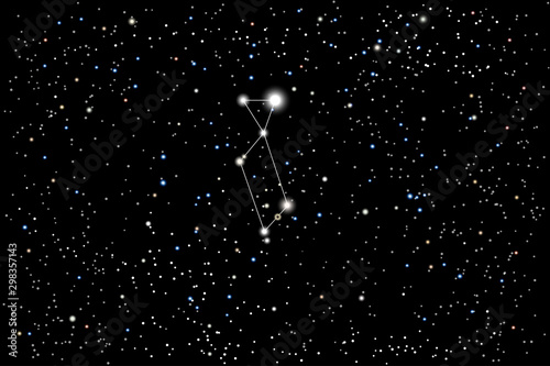 Vector illustration of the constellation Lyra (Lyre) on a starry black sky background. The astronomical cluster of stars in the constellation in the northern celestial hemisphere.  photo