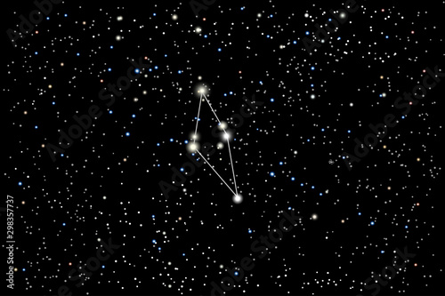 Vector illustration of the constellation Reticulum (Reticle) on a starry black sky background. The astronomical cluster of stars in the Southern Celestial Hemisphere photo