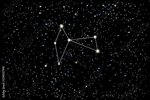 Vector illustration of the constellation Phoenix on a starry black sky background.
