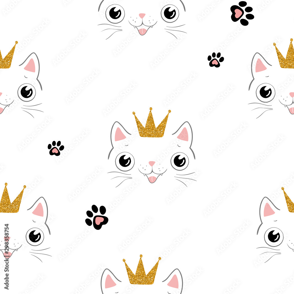 Cute cat seamless pattern. For print, baby clothes, t shirt, child, wrapping paper, wallpaper. Vector EPS10 Cute cat seamless pattern. For print, baby clothes, t shirt, child, wrapping paper, wallpaper. Vector EPS10