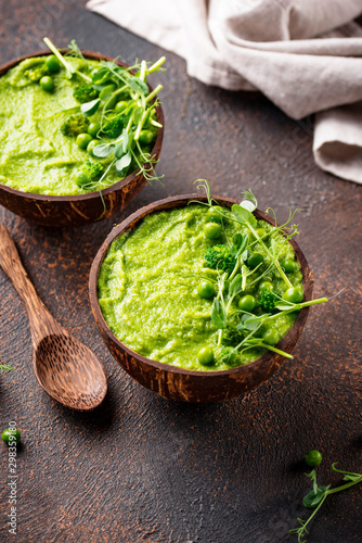 Vegan green broccoli soup or smoothie