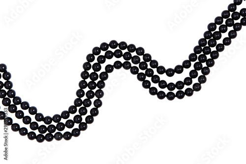 black string of beads isolated on white top view
