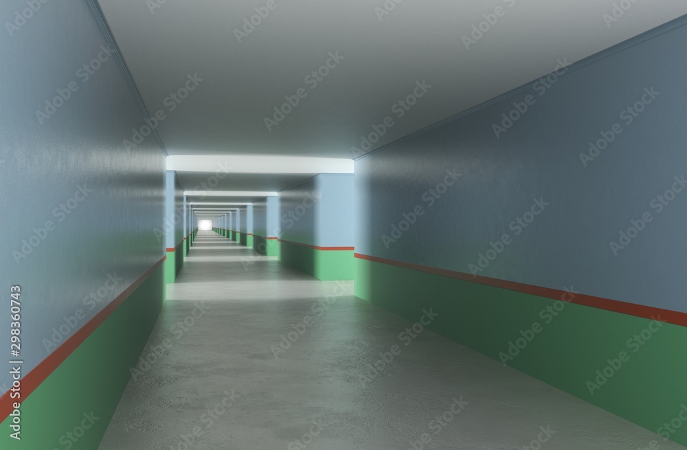 Obraz premium long corridor with doors, interior visualization, 3D illustration