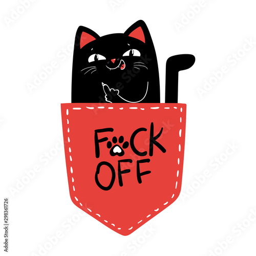 middle finger black cat. Vector illustration EPS 10