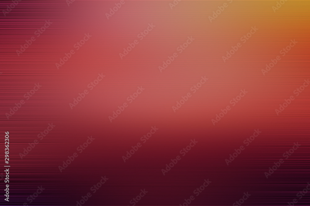 Fototapeta premium Abstract background, black parallel horizontal lines on a blurred orange and red background.