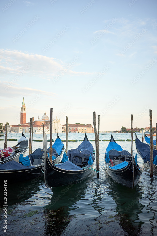 Gondolas in Venice lagoon Adriatic Sea 