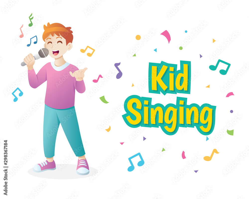 Cute boy singing, Little boy singing with microphone in his hand. Vector illustration of kid singing Cute boy singing, Little boy singing with microphone in his hand. Vector illustration of kid singing