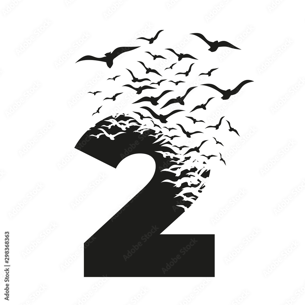 Number 2 with effect of destruction. Dispersion. Birds
