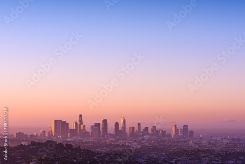 Fototapeta Los Angeles at foggy sunrise