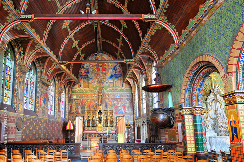 Interior of Basilica of the Holy Blood in Bruges, Flemish Region of Belgium.