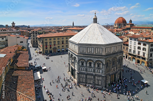 View from Cathedral of Santa Maria del Fiore in Florence on the Baptistry, Italy. photo
