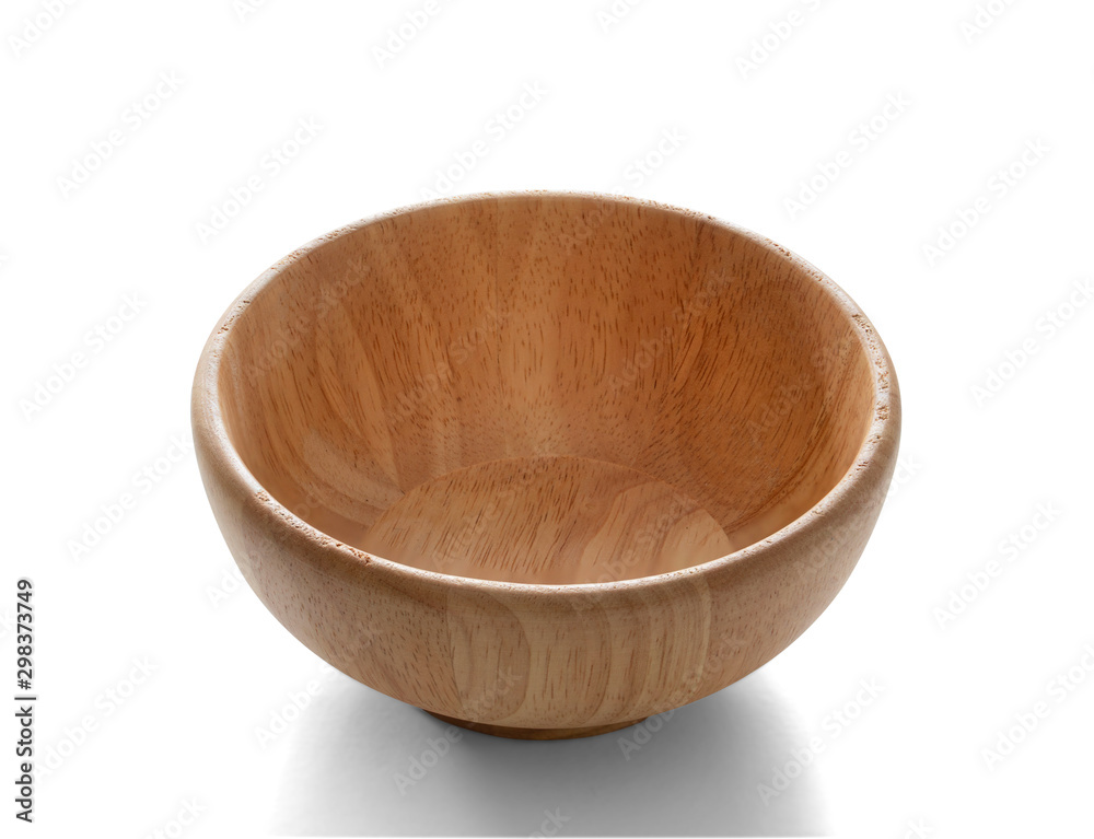 Empty wooden bowl isolated on white background with shadow. (Clipping path) Empty wooden bowl isolated on white background with shadow. (Clipping path)