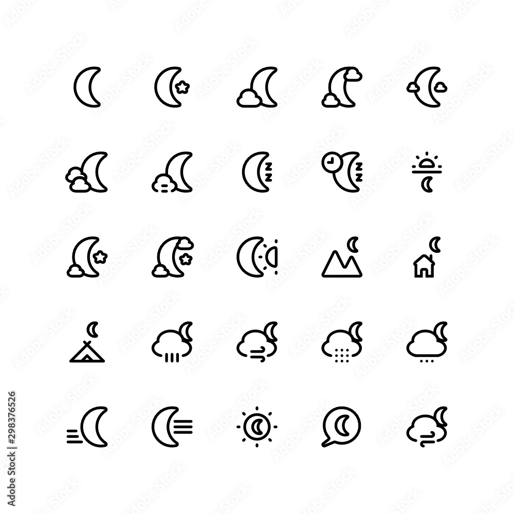 Set of night, dreams, weather, moon outline style icon - vector Set of night, dreams, weather, moon outline style icon - vector